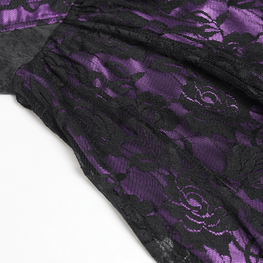 Purple Gothic Lace Corset Mini Dress with Ruffles