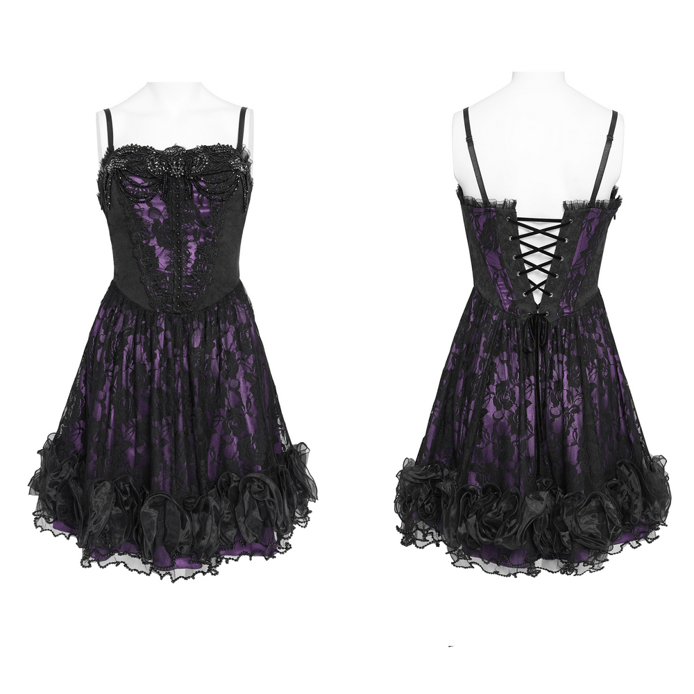 Purple Gothic Lace Corset Mini Dress with Ruffles