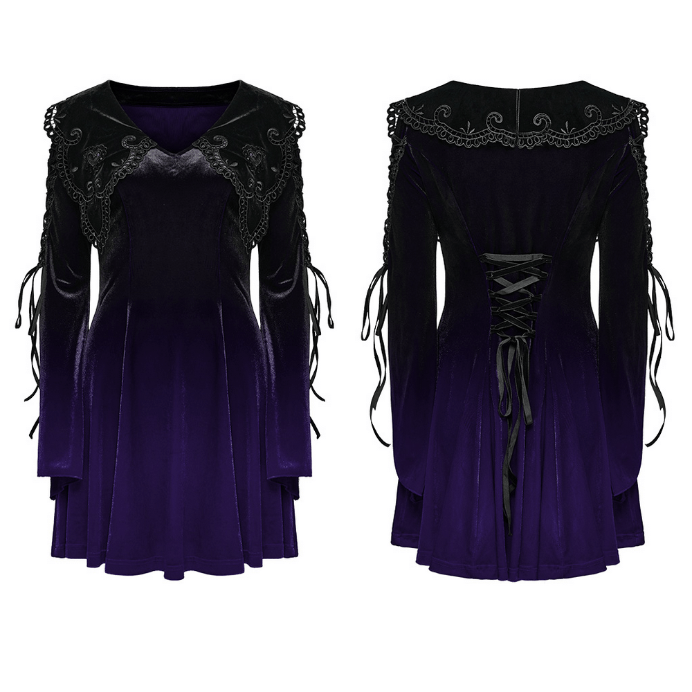 Purple Gradient Velvet Gothic Dress with Lace Details