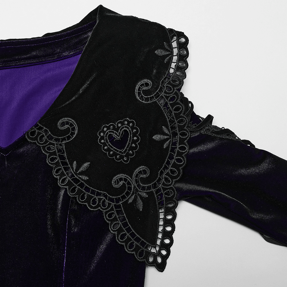 Purple Gradient Velvet Gothic Dress with Lace Details