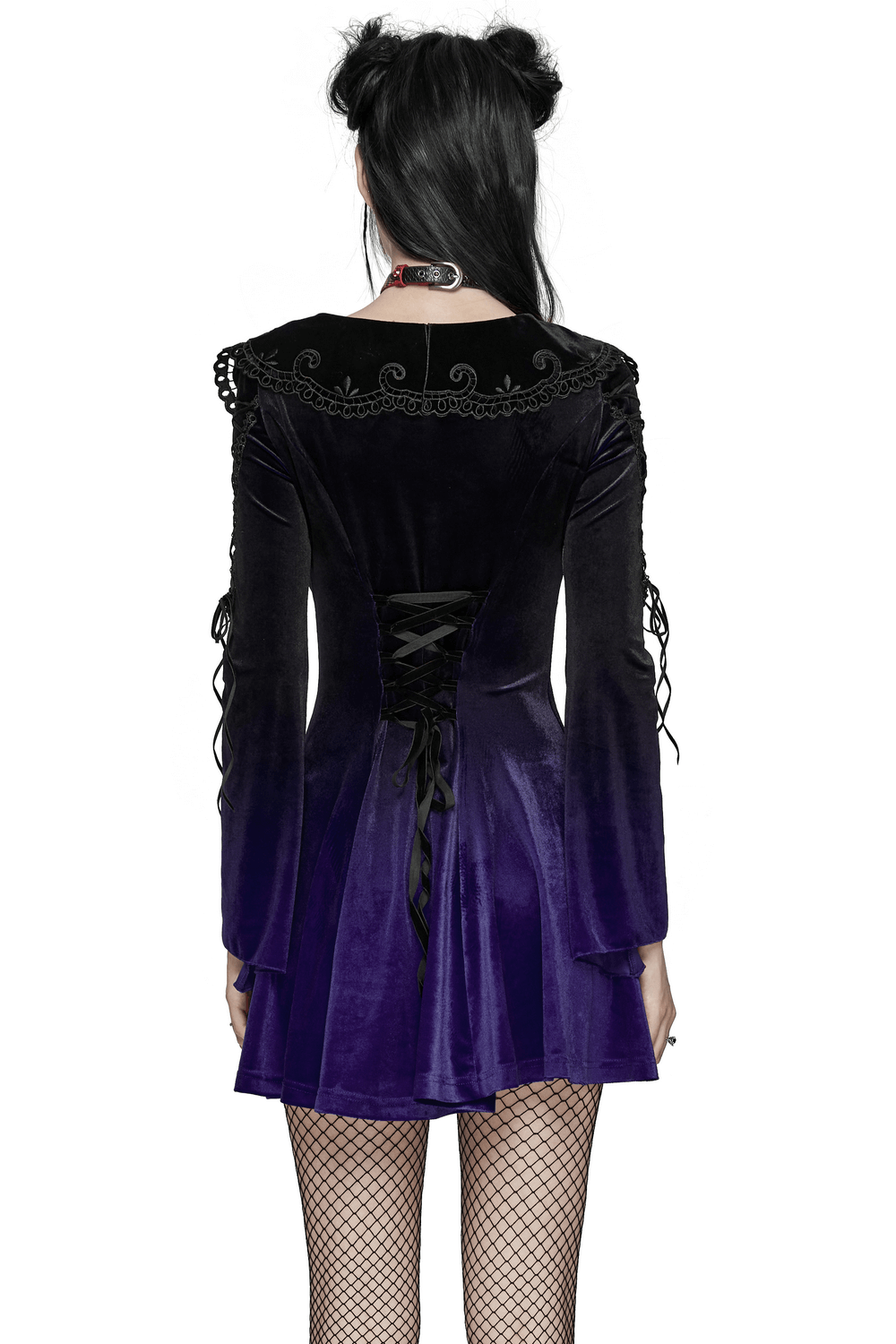 Purple Gradient Velvet Gothic Dress with Lace Details