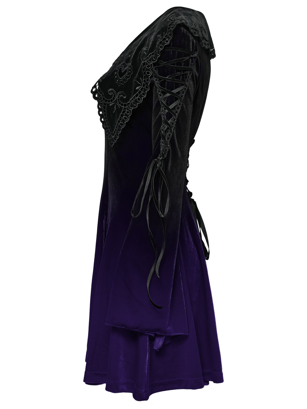 Purple Gradient Velvet Gothic Dress with Lace Details