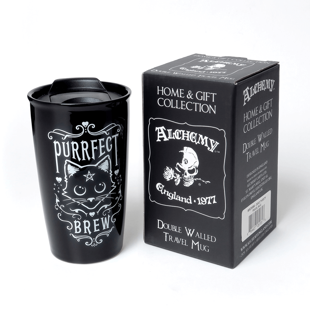 Purrfect Brew Cat Travel Double Walled Mug with Lid