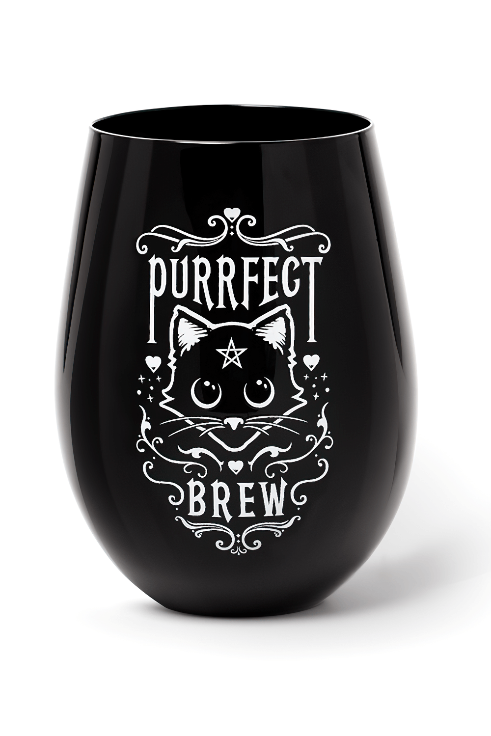 Purrfect Brew Gothic Black Cat Stemless Glass Cup