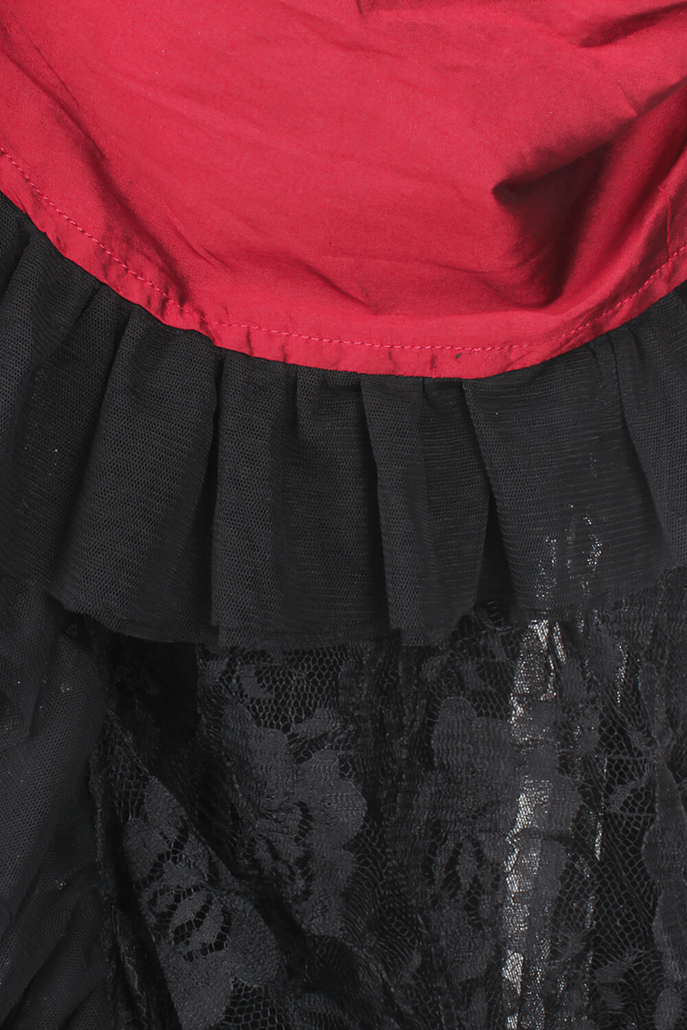 US SALE of Red Victorian Bustle Skirt with Black Lace and Taffeta