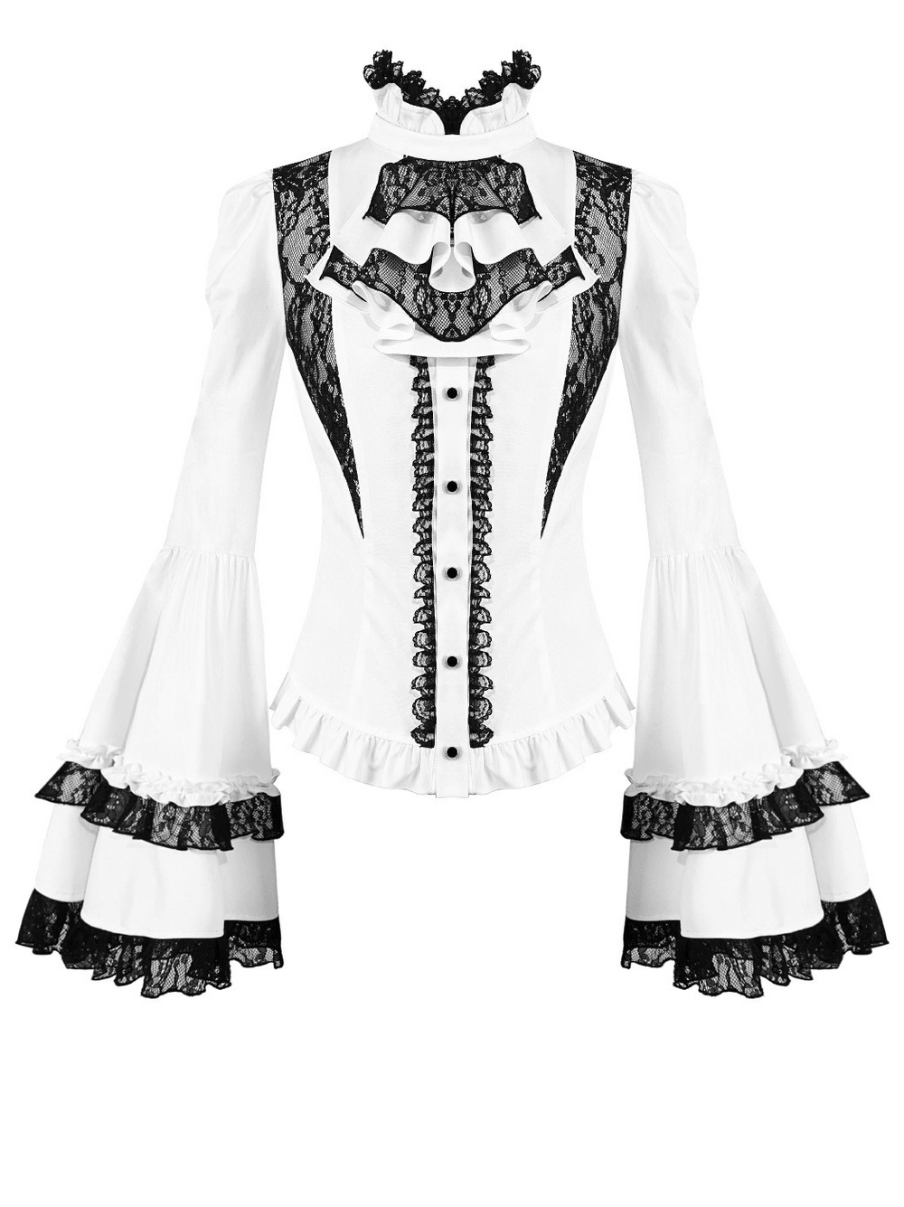 Romantic Corset Lace-Up Shirt with High Neck and Jabot Trim