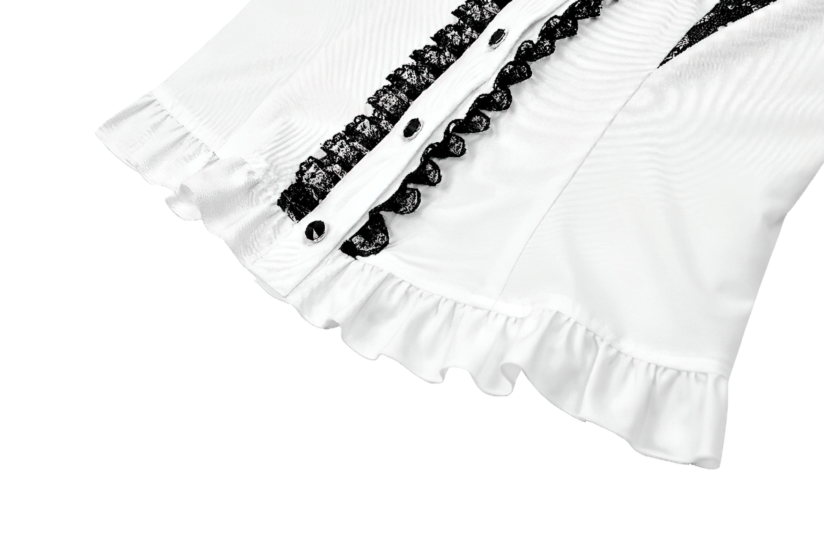 Romantic Corset Lace-Up Shirt with High Neck and Jabot Trim