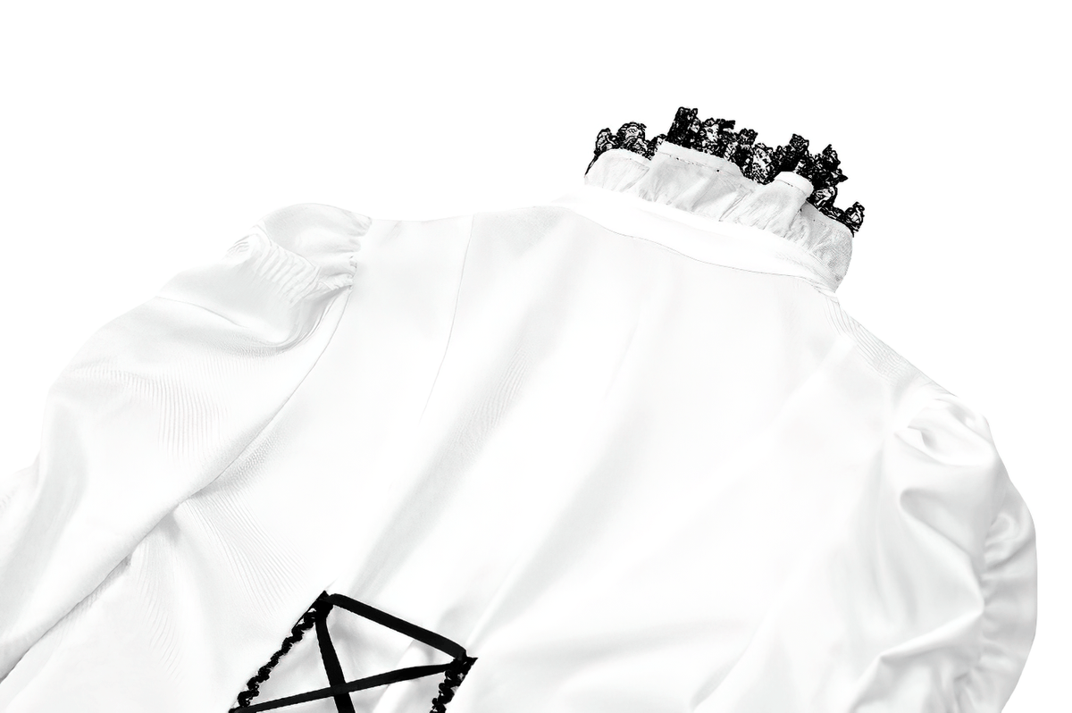 Romantic Corset Lace-Up Shirt with High Neck and Jabot Trim
