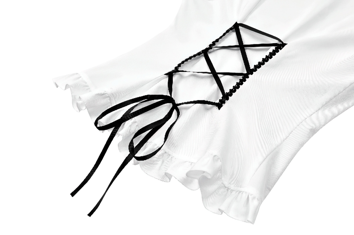Romantic Corset Lace-Up Shirt with High Neck and Jabot Trim
