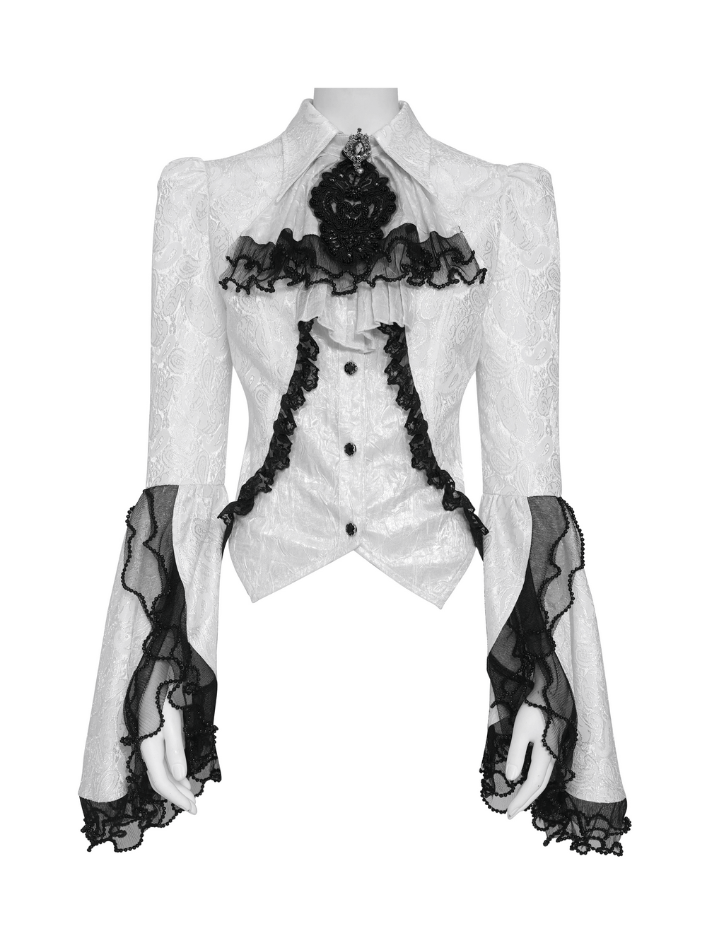 Romantic Gothic Blouse with Flared Lace Sleeves