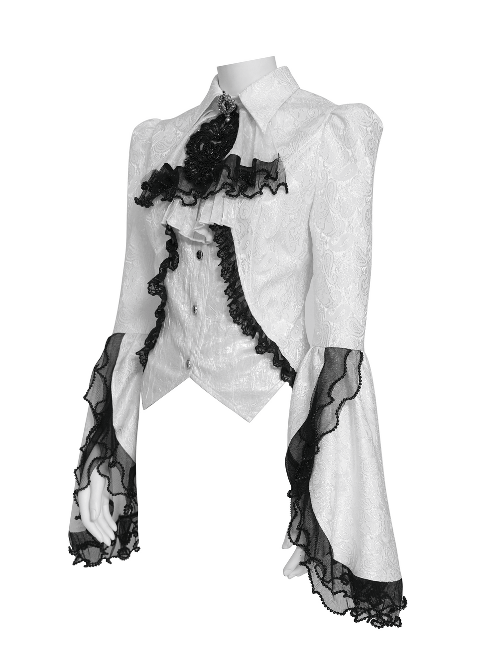 Romantic Gothic Blouse with Flared Lace Sleeves