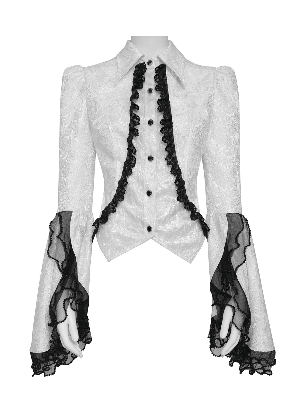 Romantic Gothic Blouse with Flared Lace Sleeves