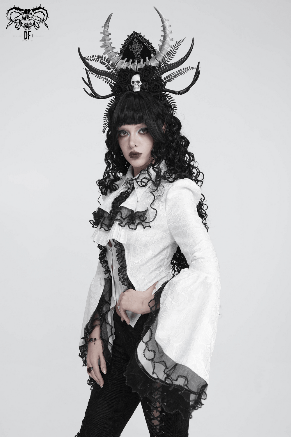 Romantic Gothic Blouse with Flared Lace Sleeves