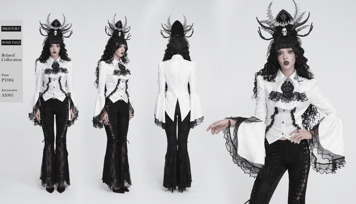 Romantic Gothic Blouse with Flared Lace Sleeves