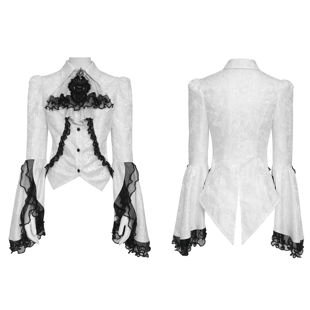 Romantic Gothic Blouse with Flared Lace Sleeves