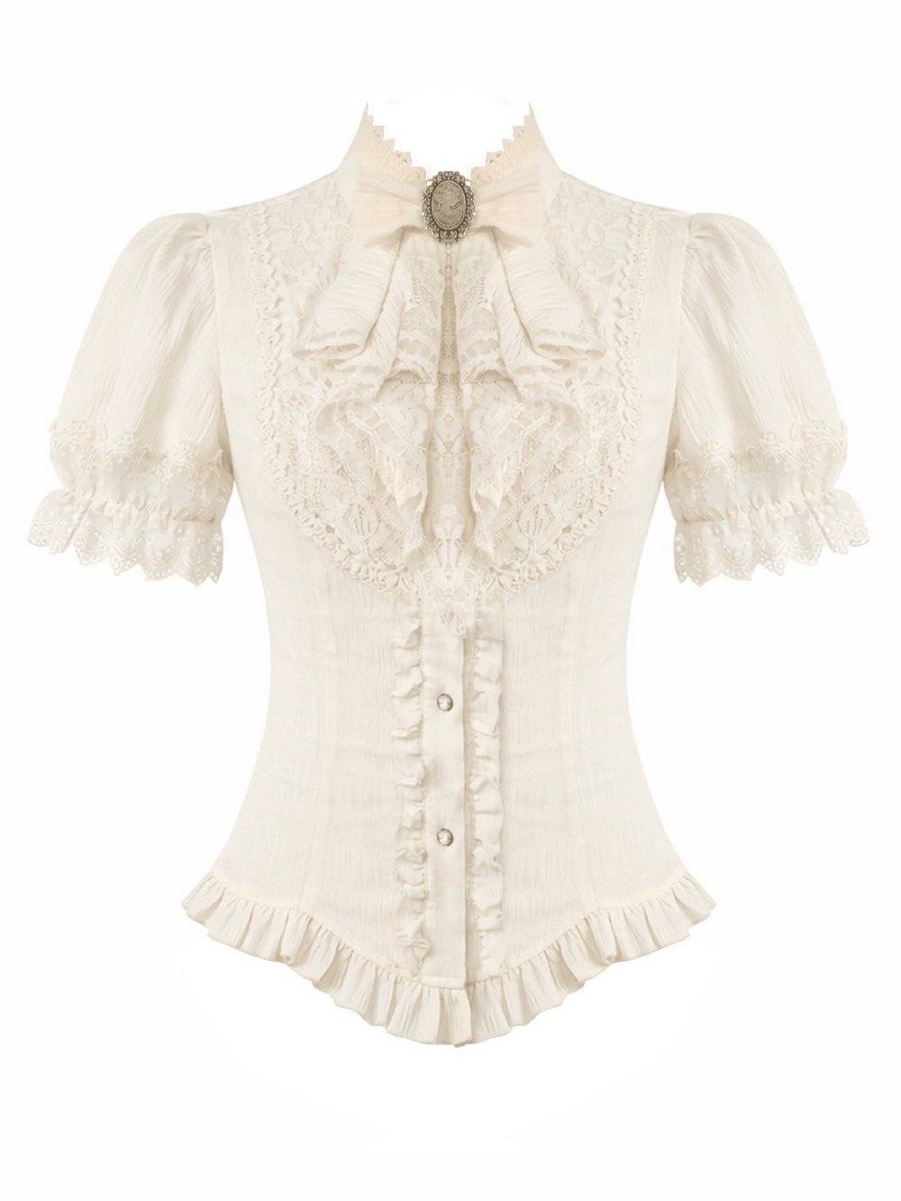 Romantic Victorian Lolita Blouse with Lace and Puff Sleeves