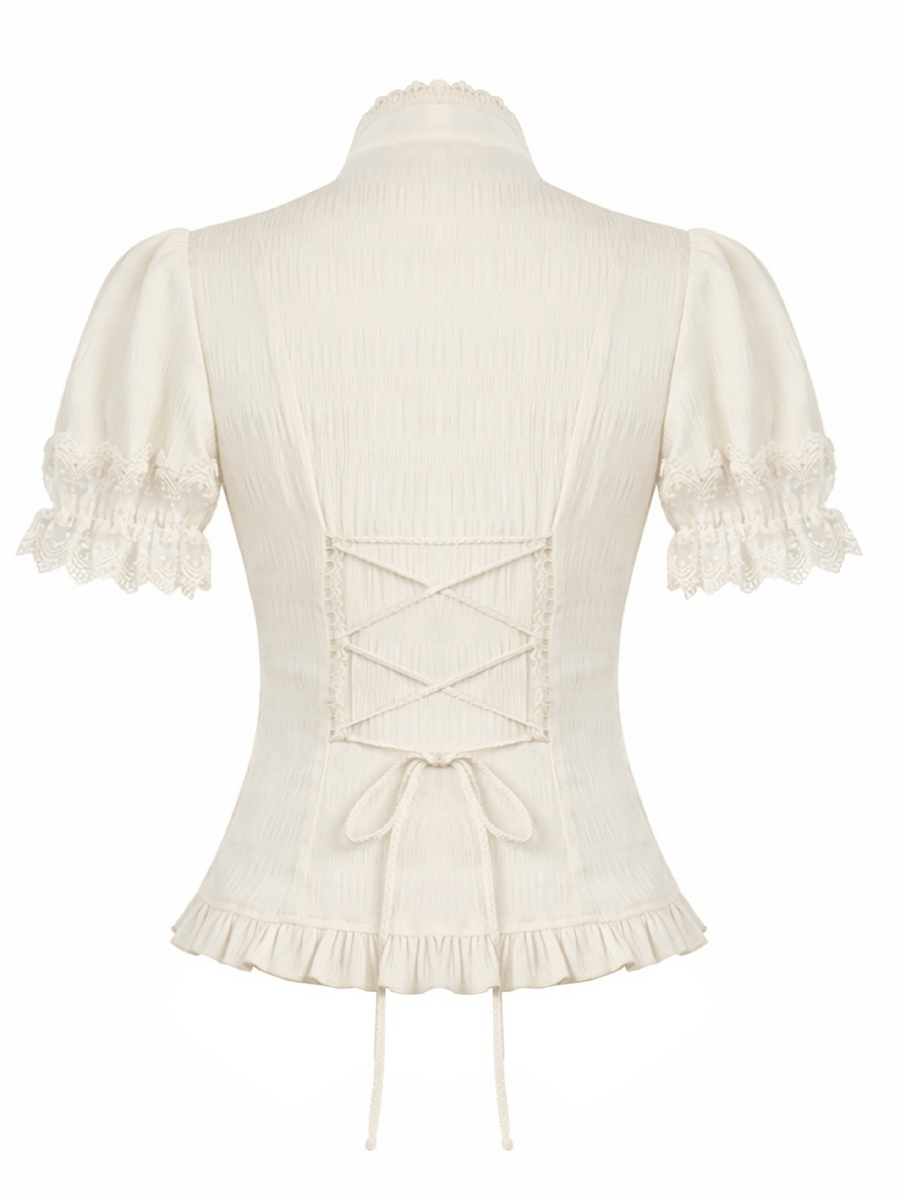 Romantic Victorian Lolita Blouse with Lace and Puff Sleeves