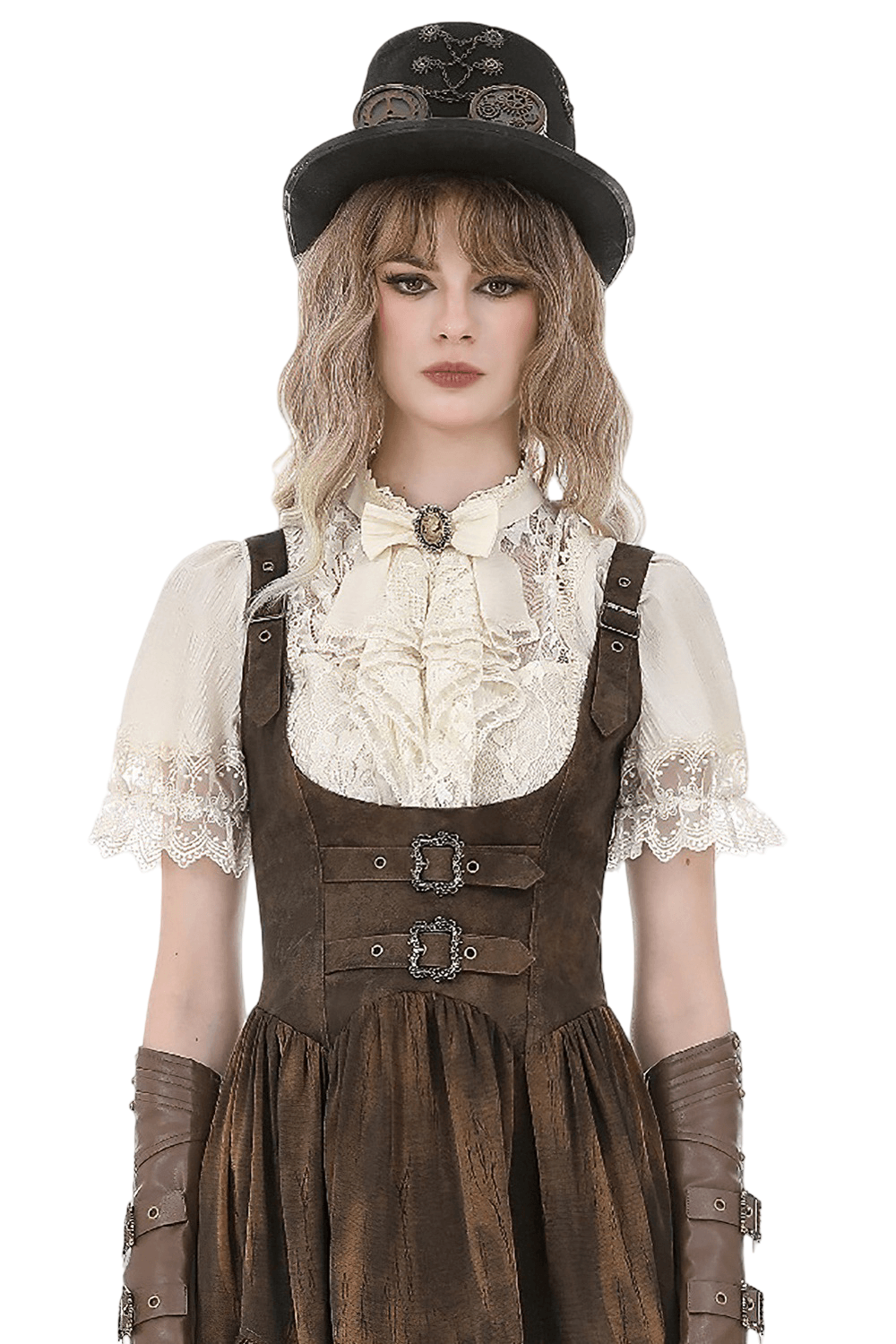 Romantic Victorian Lolita Blouse with Lace and Puff Sleeves