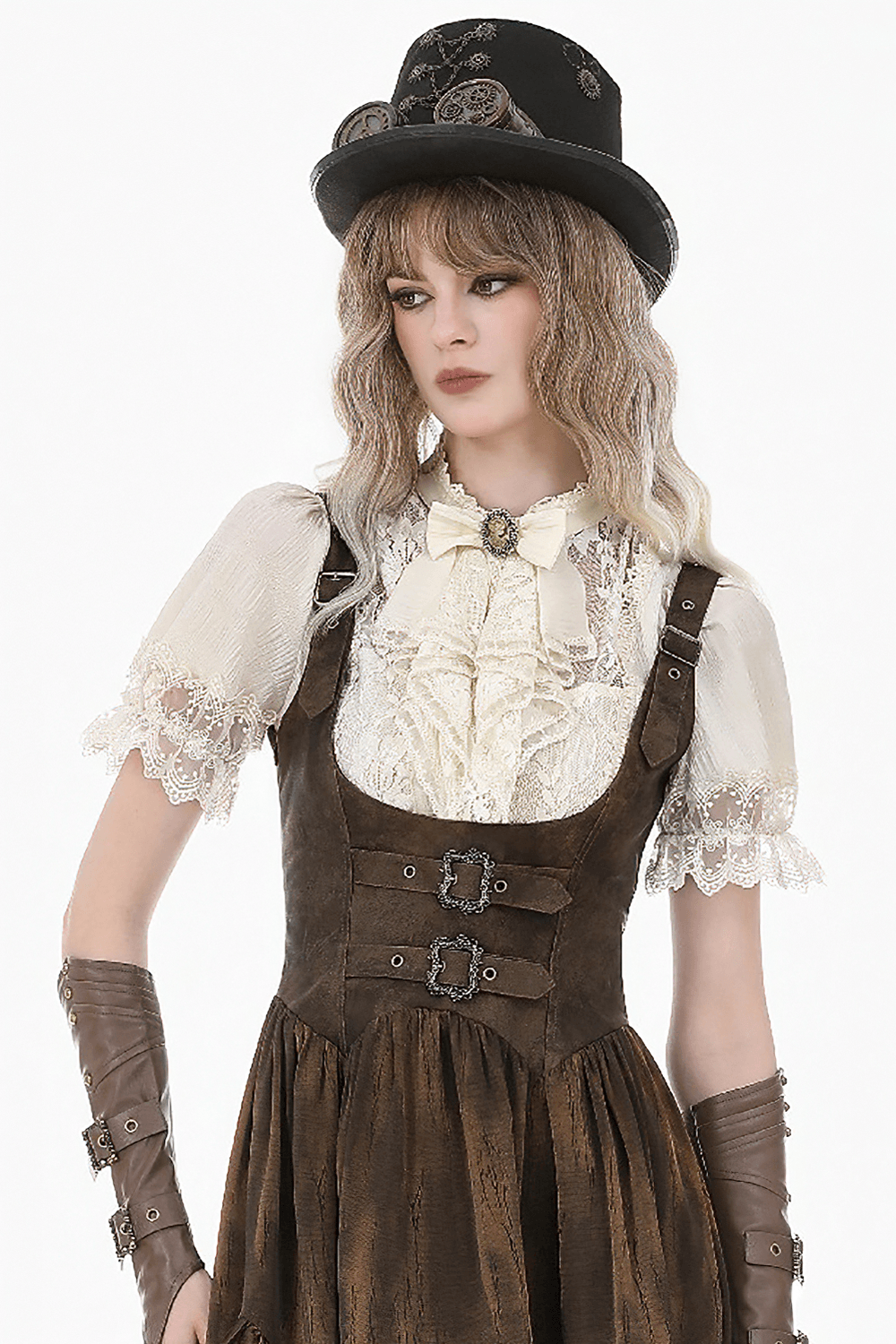 Romantic Victorian Lolita Blouse with Lace and Puff Sleeves