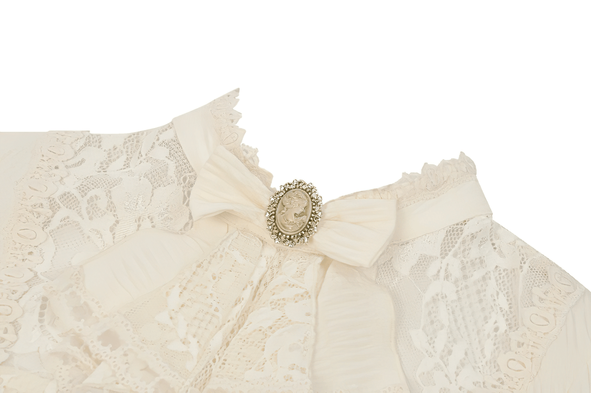 Romantic Victorian Lolita Blouse with Lace and Puff Sleeves