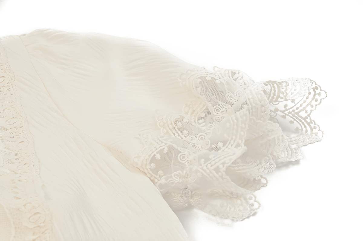 Romantic Victorian Lolita Blouse with Lace and Puff Sleeves