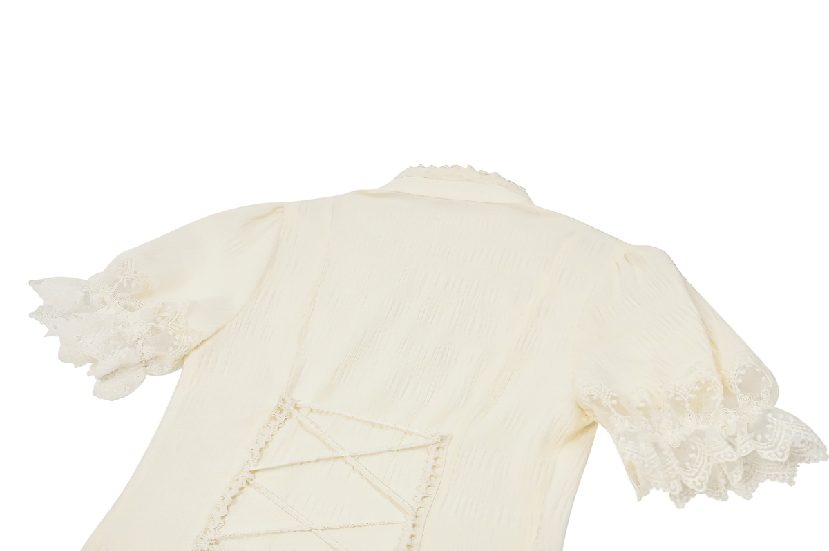 Romantic Victorian Lolita Blouse with Lace and Puff Sleeves