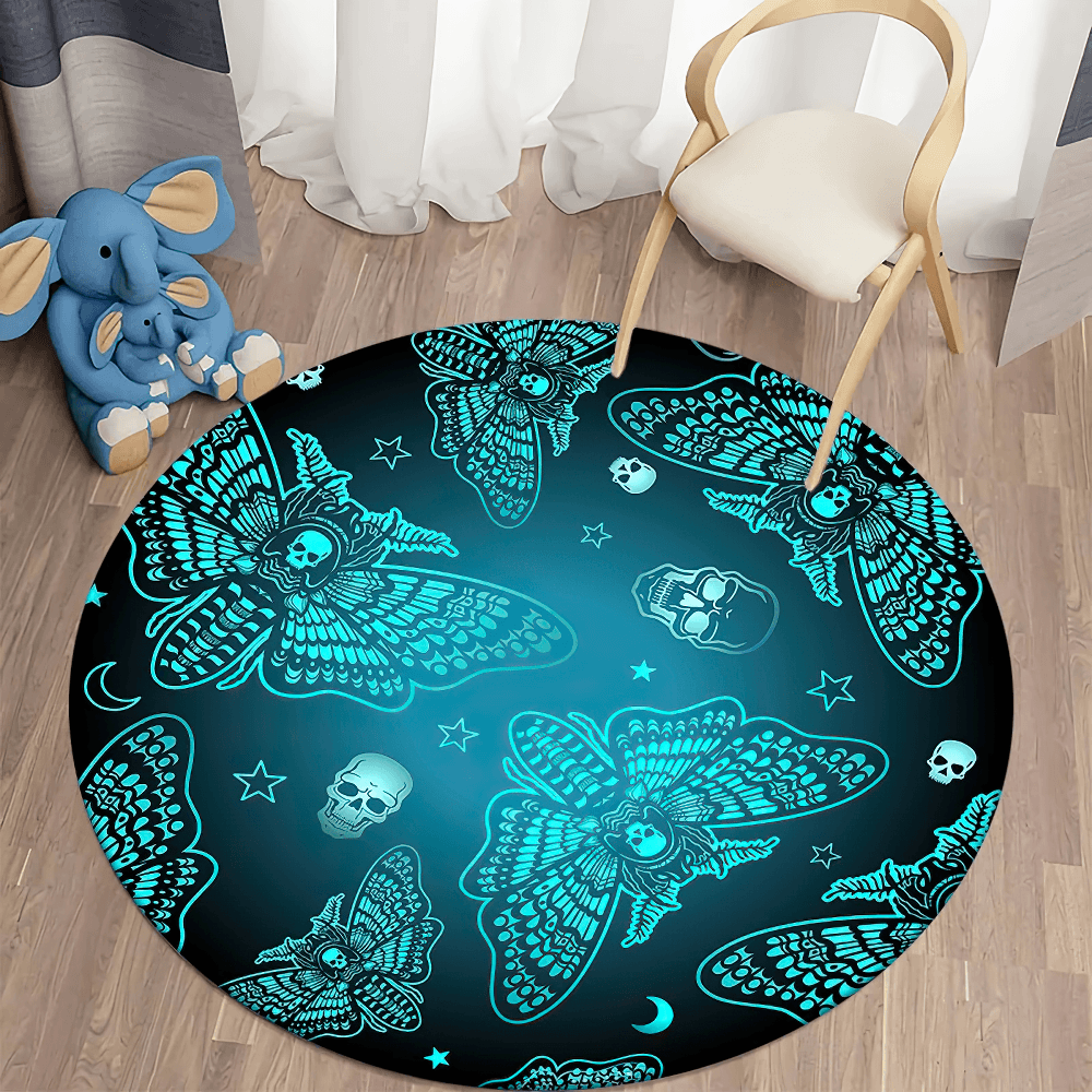 Round Gothic Death Moth Rug for Dark Room Decor