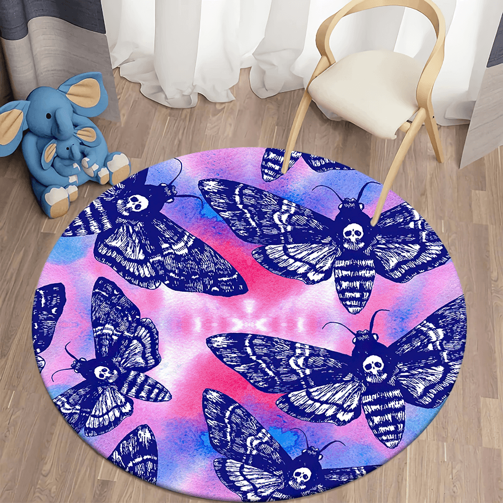 Round Gothic Death Moth Rug for Dark Room Decor