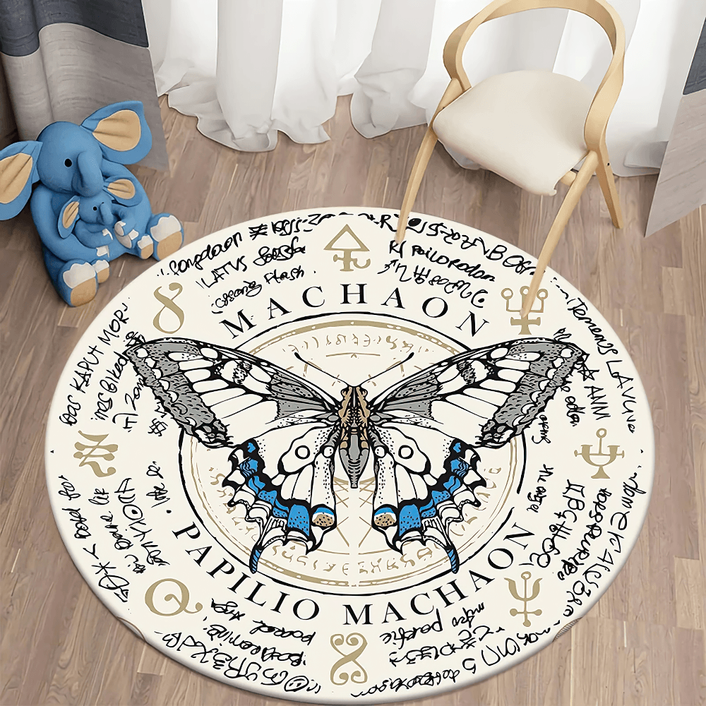 Round Gothic Death Moth Rug for Dark Room Decor
