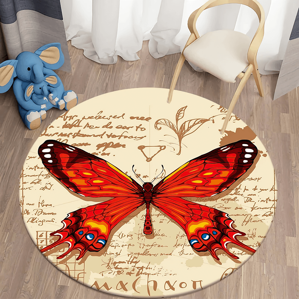 Round Gothic Death Moth Rug for Dark Room Decor