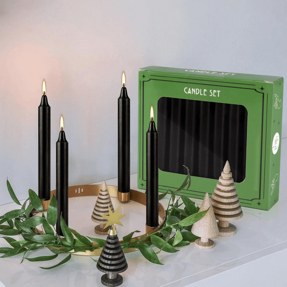 Set of 10 Black Drip-Free Candles for Weddings and Events