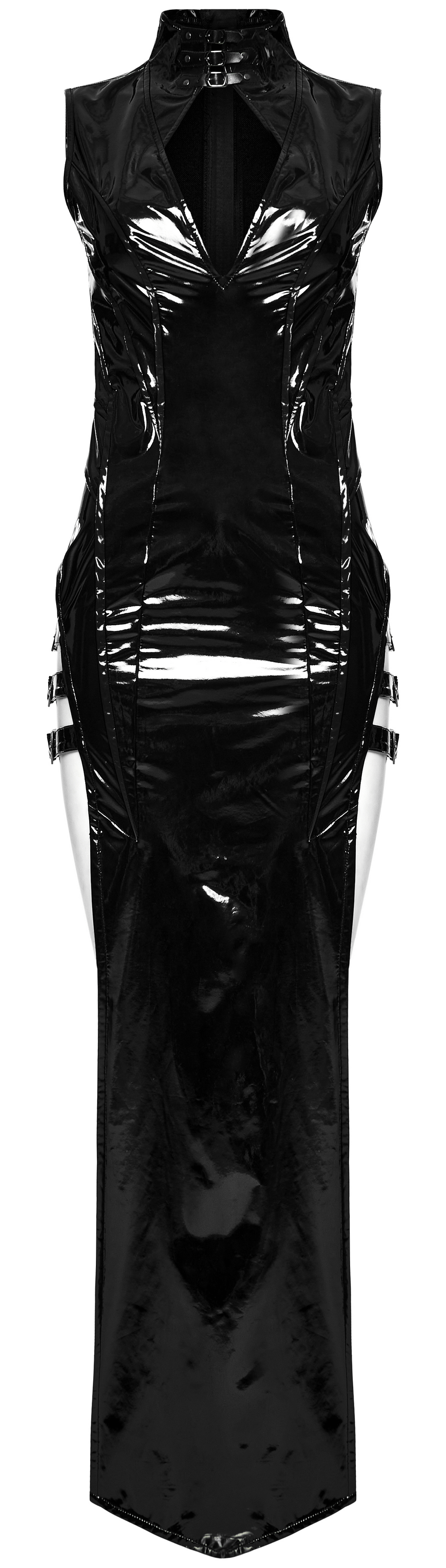 Sexy and Elegant Black Faux Leather Long Slit Dress