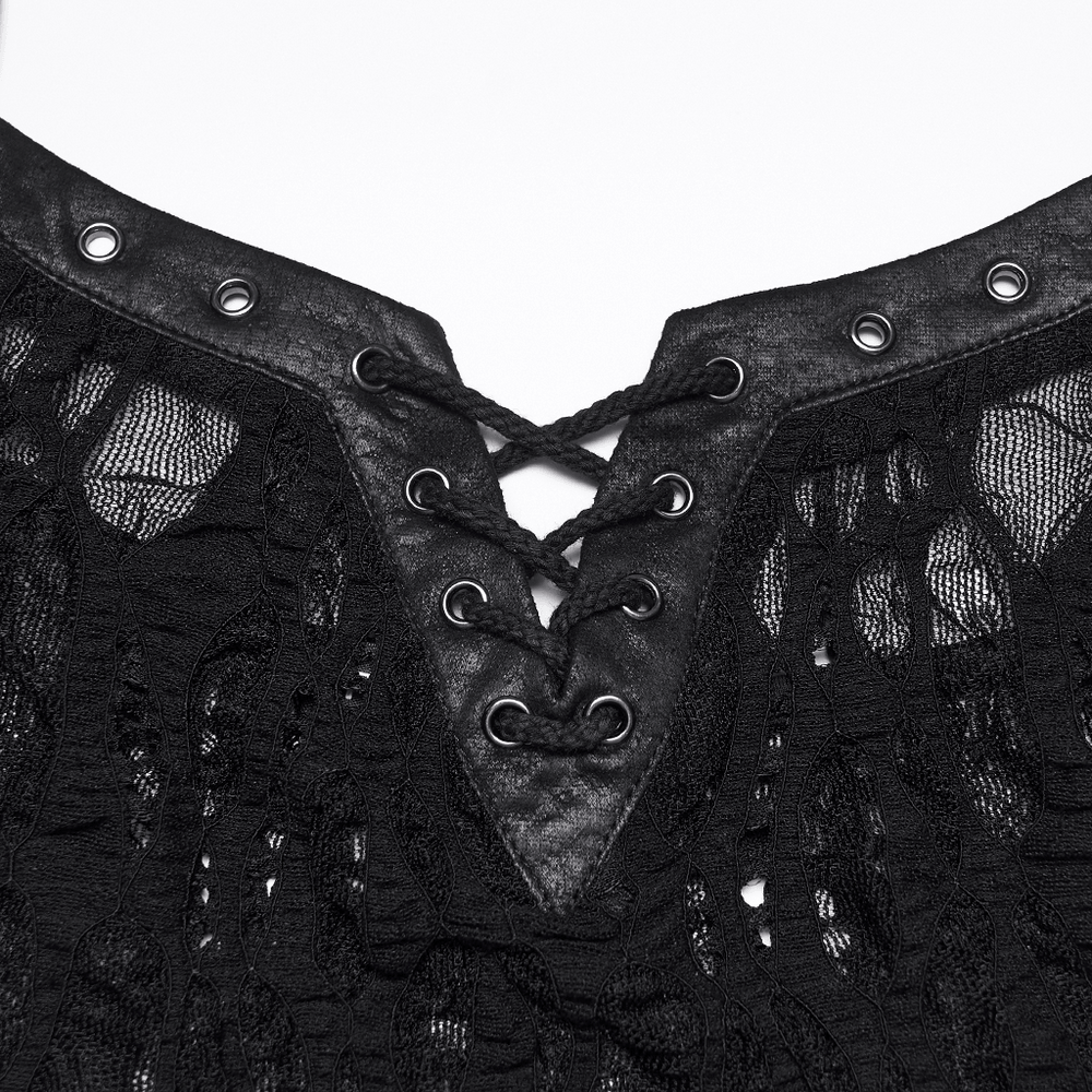 Sexy Black Gothic Lace Mesh Lace-Up Punk Camisole