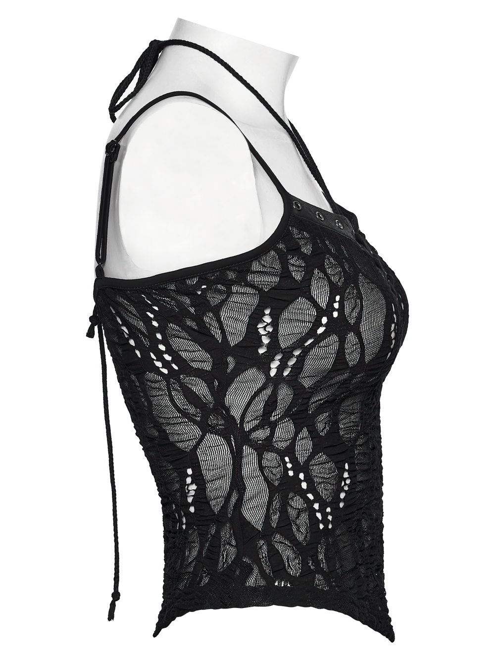 Sexy Black Gothic Lace Mesh Lace-Up Punk Camisole