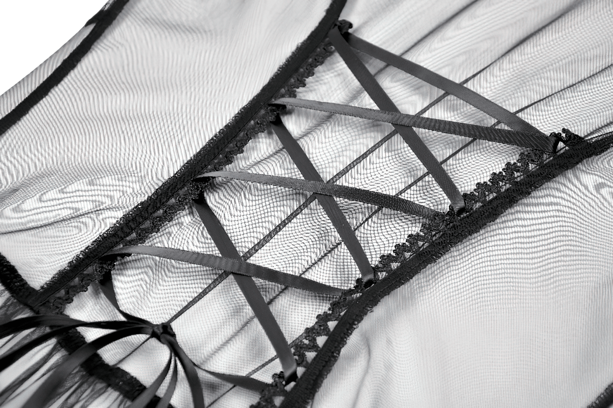 Sexy Black Gothic Sheer Lace Cape with Corset Back Detail