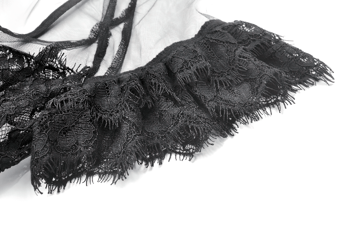Sexy Black Tulle Gothic Dress with Lace Details and Layers