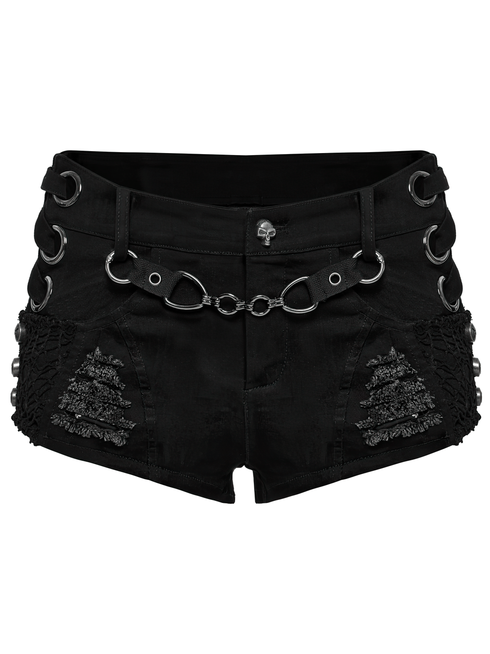 Sexy Denim Shorts with Detachable Chain and Metal Eyelets