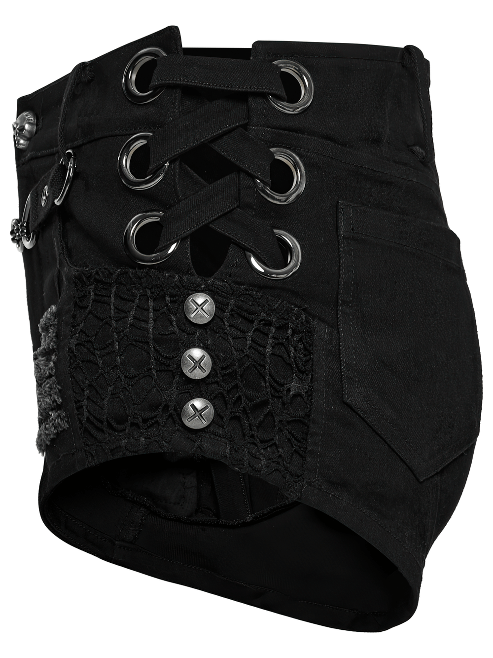 Sexy Denim Shorts with Detachable Chain and Metal Eyelets