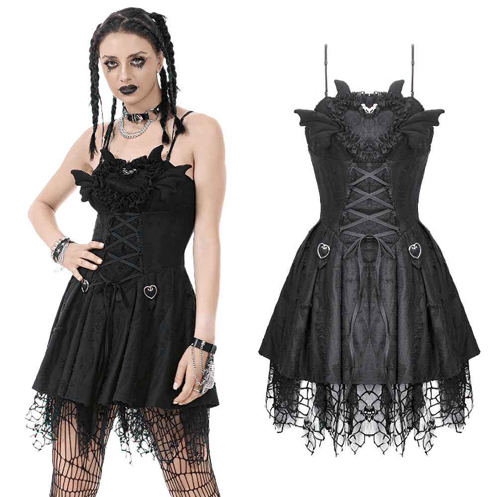Sexy Lace Corset Dress with Heart Clips and Mesh Hem