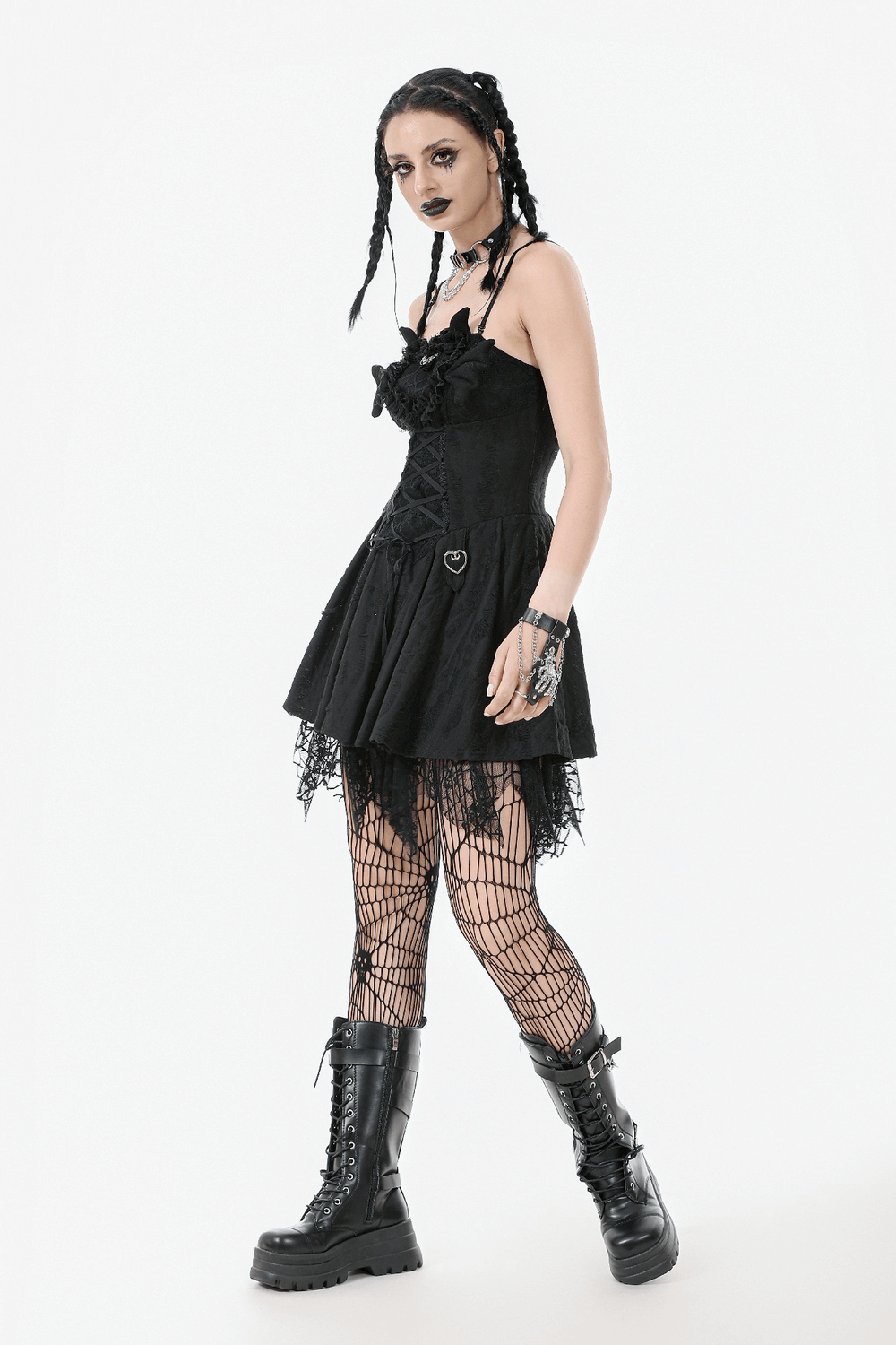 Sexy Lace Corset Dress with Heart Clips and Mesh Hem