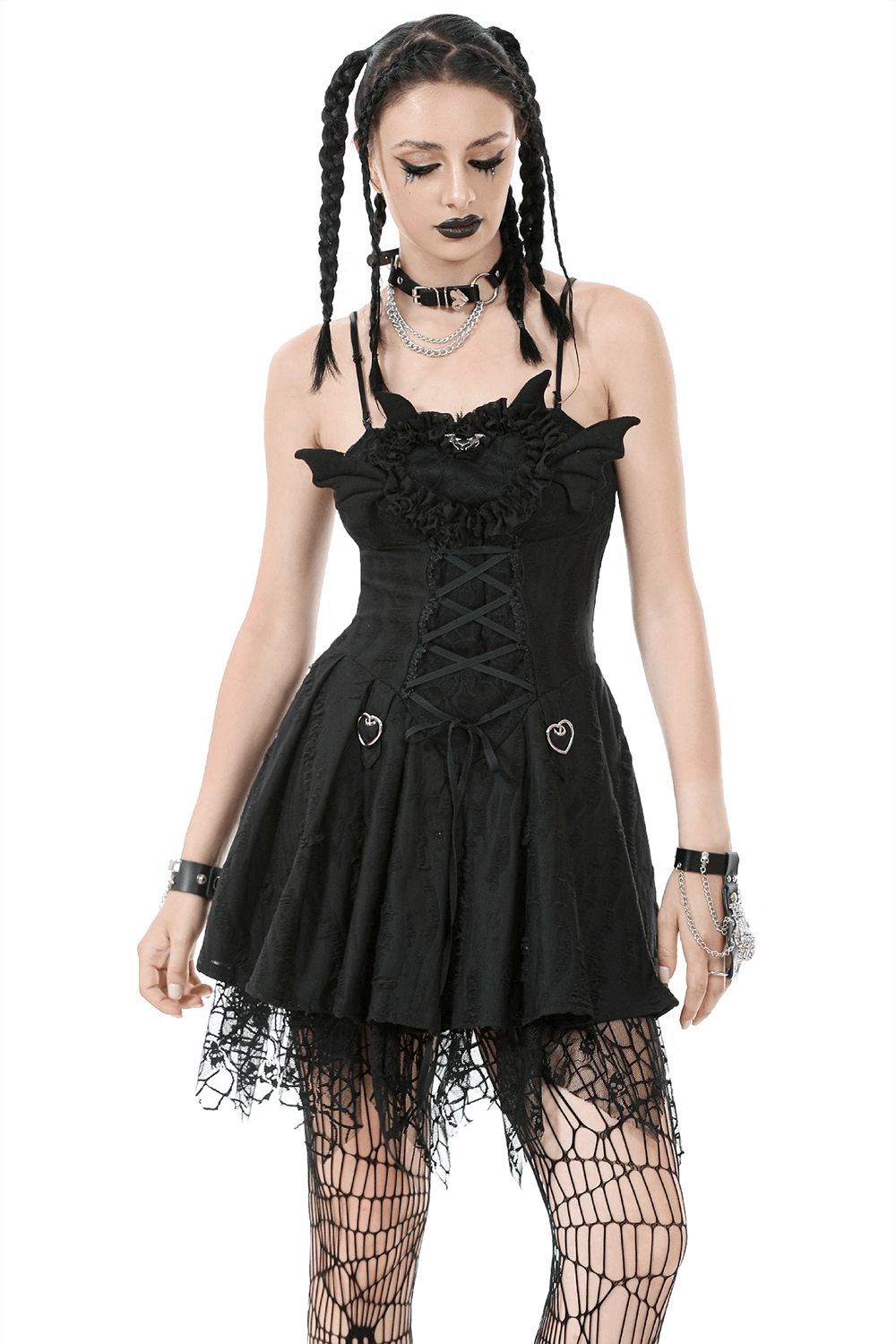 Sexy Lace Corset Dress with Heart Clips and Mesh Hem