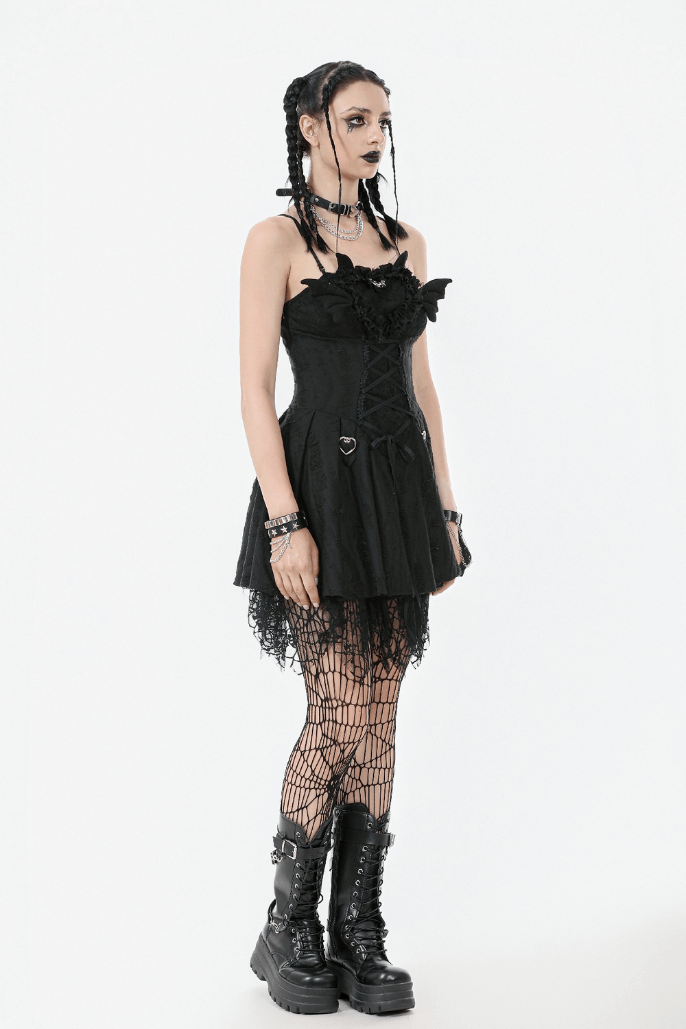 Sexy Lace Corset Dress with Heart Clips and Mesh Hem