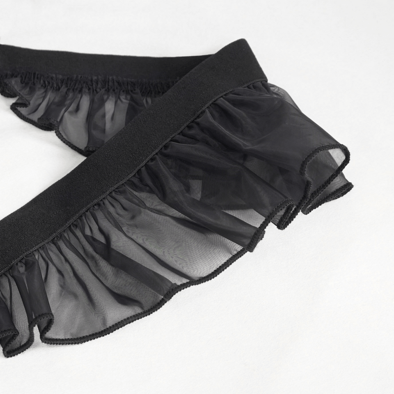 Sexy Ladies Hollow Out Short Lingerie Dress / Black Gothic Women's Dress with Frill and Lace