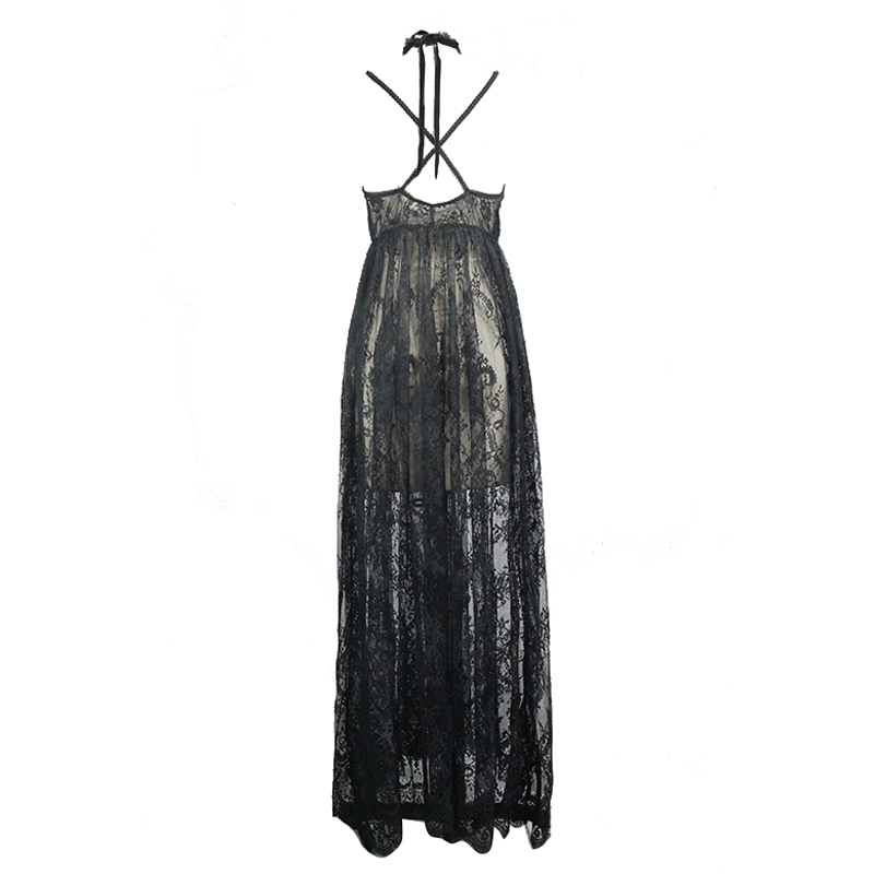Sexy Long Transparent Lace Dress / Romantic Black Dresses With Lace Chocker