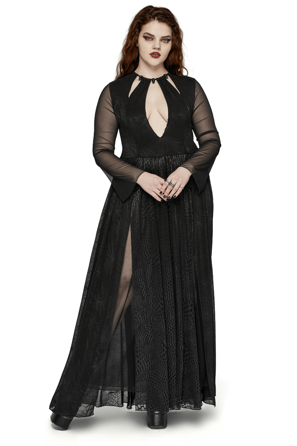 Sexy Mesh Gothic Dress with Spiderweb and Python Pattern