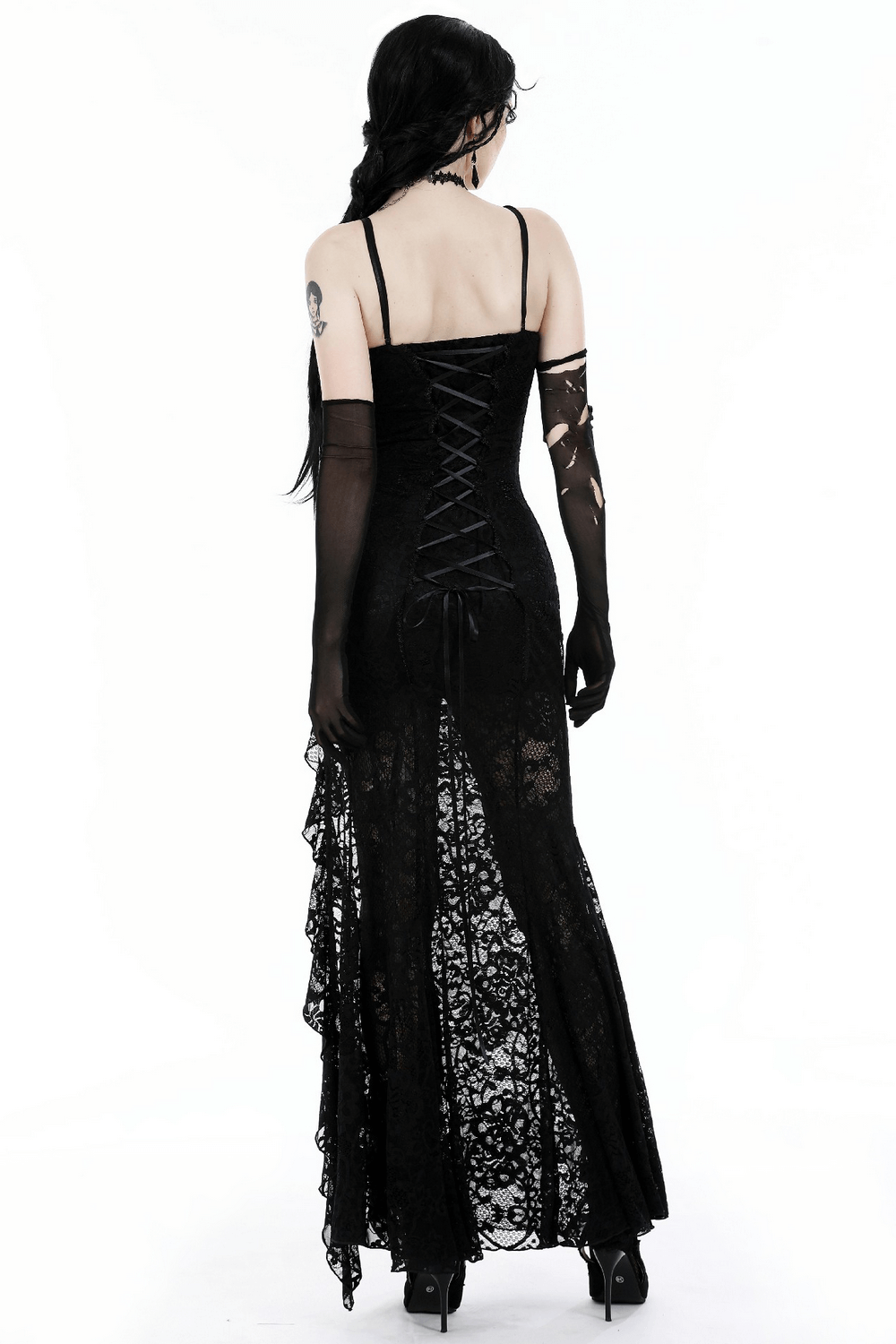 Sexy Sheer Black Lace Maxi Dress with Side Slit
