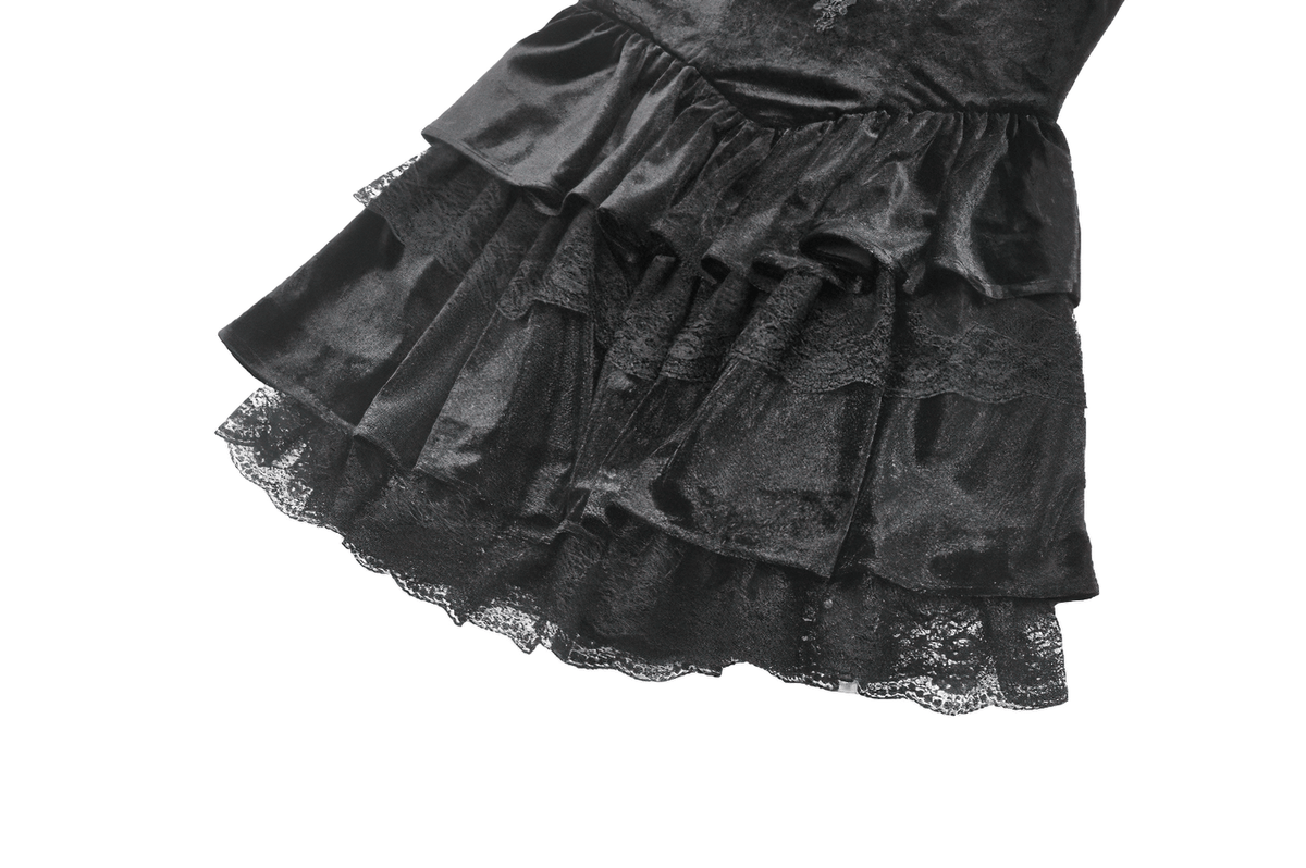 Sexy Velvet Lace Tiered Mini Dress with Corset and Ruffles