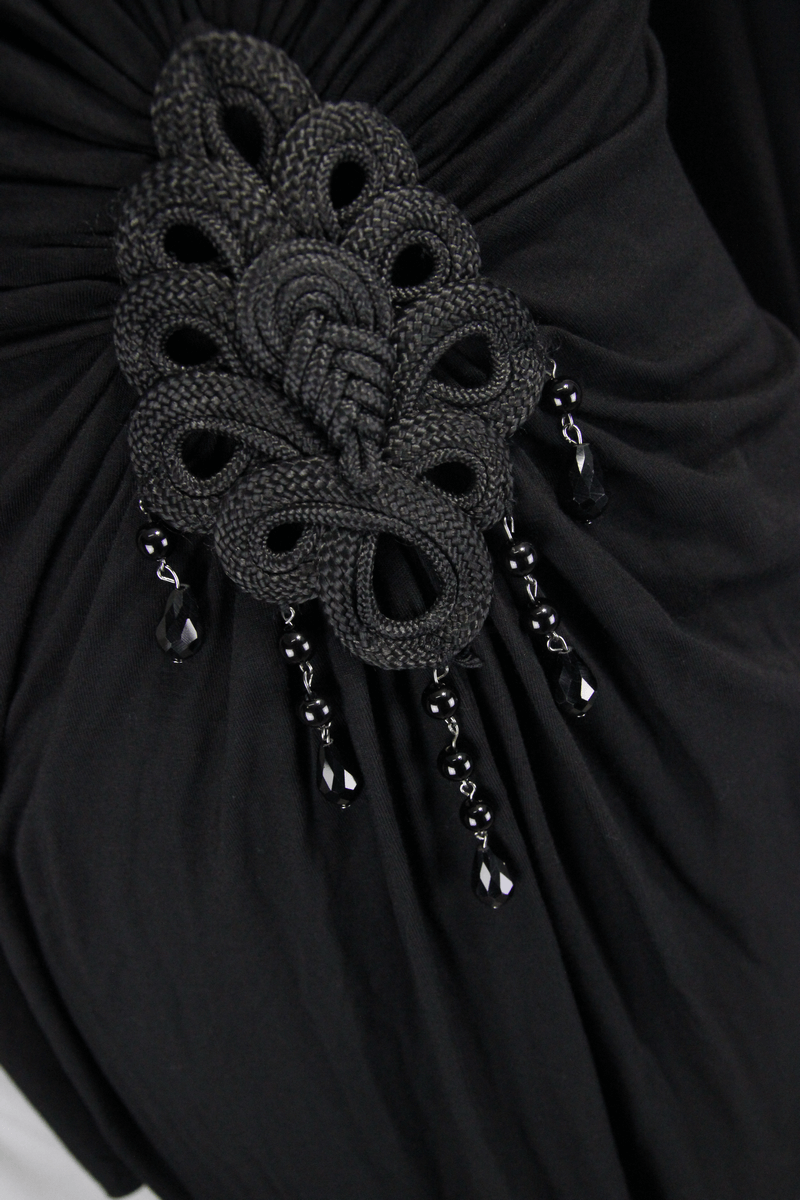 Sexy Women's Gothic Deep V-Neck Dress with Wide Sleeve / Black Ladies Long High Waist Dress
