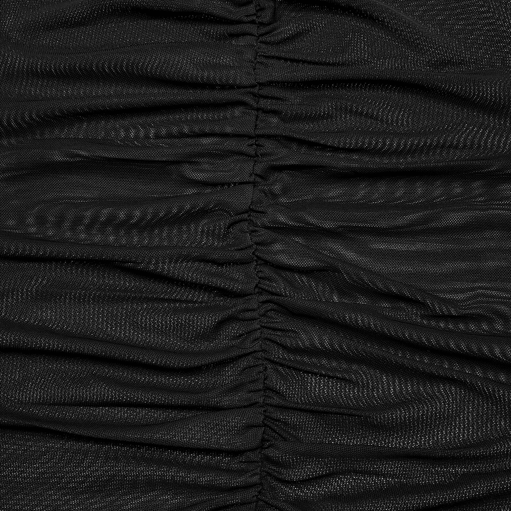 US SALE of Sheer Black Mesh Top with Skeleton Embroidery