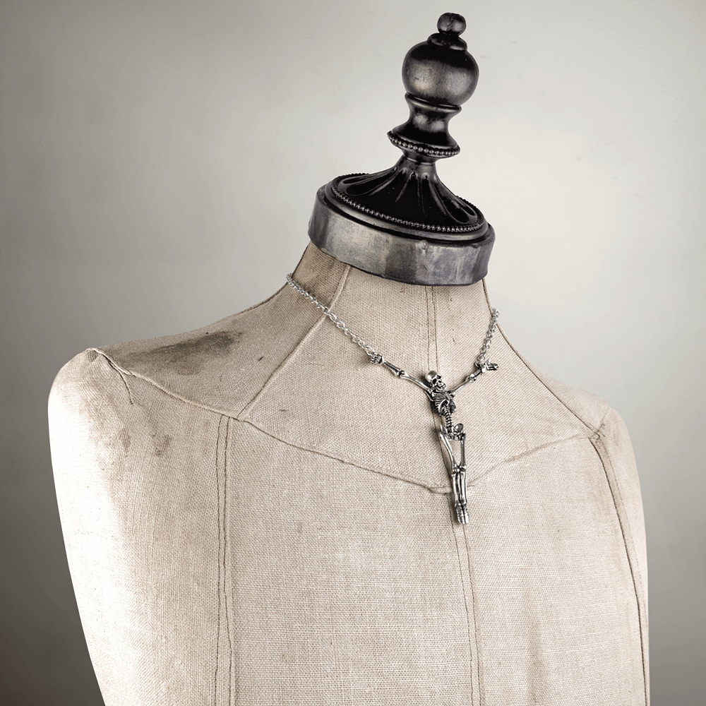Skeleton Cross Pendant Necklace with Pewter Chain